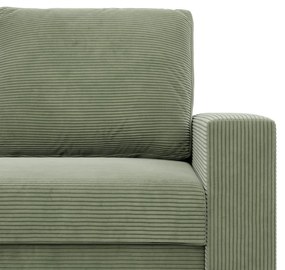 Zeus sarokkanapé, 2 ágyneműtartóval, egyenes kartámasz, kordbársony, univerzális oldal, hab töltet, zöld