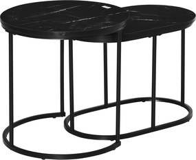 HOMCOM 2 darabos kávézóasztal szett egymásra rakható oldalasztal acél kerettel, kávézóasztal nappaliba és hálószobába - Fekete | Aosom