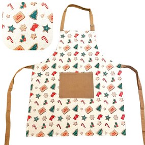 Pamut konyhai kötény karácsonyi barna és fehér mézeskalács mintával TiaHome