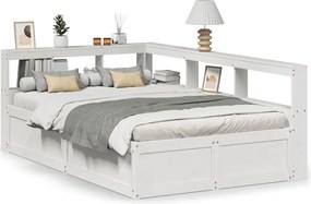 vidaXL fehér tömör fenyőfa könyvespolcos ágy matrac nélkül 120x190 cm