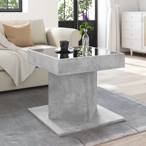 Betonszürke szerelt fa dohányzóasztal LED-del 50 x 50 x 45 cm