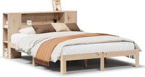vidaXL tömör fenyőfa könyvespolcos ágy matrac nélkül 135 x 190 cm