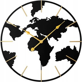 Nagy Fekete Fém Falióra Világtérkép Mpm E04.4484.90 60 cm