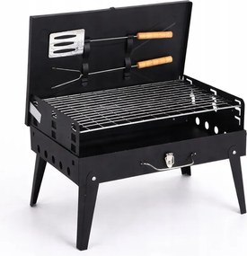 Kerti Grill Hordozható Összecsukható Szén Bőrönd 42 x 25 CM Tartozékok