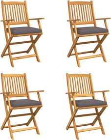 vidaXL Összecsukható szék 4 pcs Szürke 49 x 57.5 x 92cm Tömör akácfa