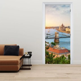 Fotótapéta ajtóra - Budapest város folyóval (95x205cm)