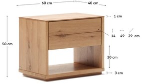 Natúr színű éjjeliszekrény tölgyfa dekorral Alguema – Kave Home