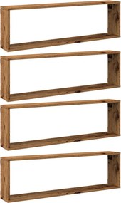 vidaXL 4 db antik fa színű szerelt fa fali kockapolc 100 x 15 x 30 cm