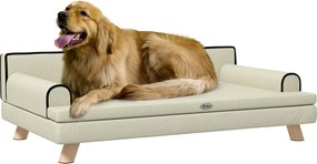 PawHut Skandináv Stílusú Kutyáknak és Macskáknak Szófaágy Párnával, Tömör Fa Lábbal, 100 x 62 x 32 cm Bézs | Aosom