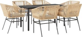 vidaXL 7 észes barna polyrattan üveg kerti étkezőgarnitúra párnával