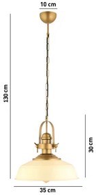 MONZA kábeles függőlámpa 1xE27/40W/230V, átm. 35 cm, krémszínű/bronzszínű