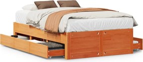 vidaXL barna tömör fenyőfa fiókos ágykeret matrac nélkül 135 x 190 cm