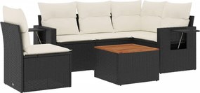 vidaXL 6 részes fekete polyrattan kerti ülőgarnitúra párnákkal