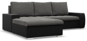 Toronto sarokkanapé, 2 ágyneműtartóval, bársony + műbőr, baloldali, szürke - fekete