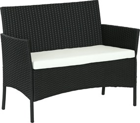 Outsunny PE Rattan és Acél Kültéri Kert Sofa, 2 Személyes Párnával és Karfákkal, 100x54x80cm, Fekete | Aosom