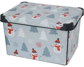 Téli motívum tárolódoboz fedéllel, 22 l, szürke, 40x23x30cm