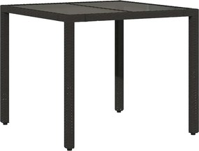 vidaXL fekete polyrattan üveglapos kerti asztal 90 x 90 x 75 cm