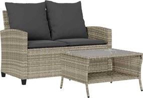 vidaXL 2 személyes polyrattan kerti kanapé asztallal&párnával