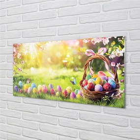 Üvegképek Kosár tojás virág rét 120x60cm