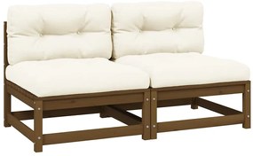 vidaXL 2 db tömör fenyőfa kerti középső kanapé krémszínű párnákkal