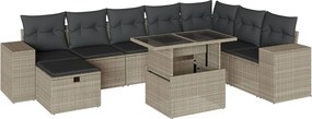 vidaXL 9 részes világosszürke polyrattan kerti ülőgarnitúra párnával