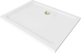 Mexen Flat téglalap alakú slim zuhanytálca 110 x 80 cm, fehér, arany szifon - 40108011G
