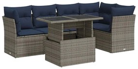 6 részes szürke polyrattan akácfa kerti ülőgarnitúra párnákkal