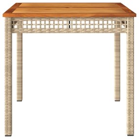 bézs polyrattan és akácfa kerti asztal 80 x 80 x 75 cm