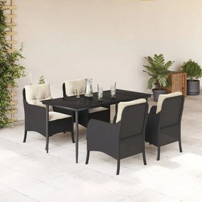 5 részes fekete polyrattan kerti étkezőgarnitúra párnákkal