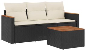 4 részes fekete polyrattan kerti ülőgarnitúra párnákkal