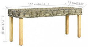 természetes kubu rattan és tömör mahagóni fa pad 110 cm