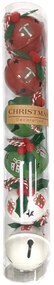 6 darabos karácsonyi csengő szett Gifts, átmérő 5cm, piros-zöld-fehér, fém, 5 cm átmérőjű