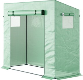 Outsunny Üvegház, 200 x 76 x 168 cm Polietilén Üvegház Roll-Up Ajtóval, Hideg Ágyás, Paradicsomház Oldalsó Ablakkal, PE Rácsfilm, Télálló Növényház Ke