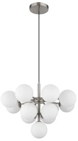 Globo 56143-13N Függeszték fém matt nikkel, fehér színű üveg gömbök, fekete textil kábel, ø: 560mm, M: 1200mm, 13x G9 LED 5W 230V izzók nélkül