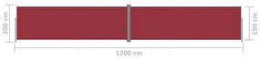 piros behúzható oldalsó napellenző 200 x 1200 cm