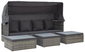 Szürke polyrattan kerti napozóágy tetővel