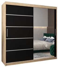 Ruhászekrény 200 cm tükörrel Verika 2 200 (szonoma tölgy + fekete). 1064231