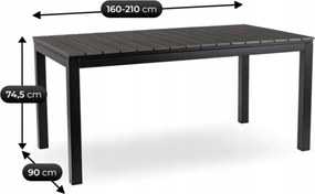 ARGOS kerti asztal 160-210 cm, sötétszürke tölgy-fekete