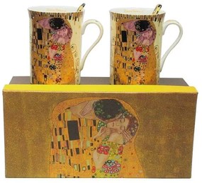 Két személyes porcelán bögre készlet kanállal Klimt Csók és Életfa