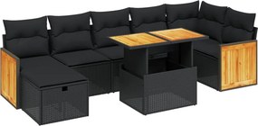 vidaXL 8 részes fekete polyrattan kerti ülőgarnitúra párnákkal