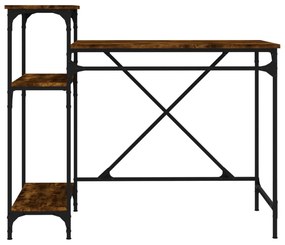 füstös tölgy szerelt fa és vas íróasztal polcokkal 105x50x90 cm