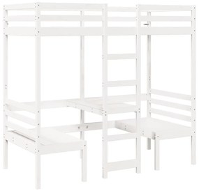 fehér fenyő galériaágy-keret asztallal és székekkel 90 x 175 cm