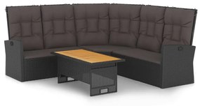 2 részes fekete polyrattan kerti ülőgarnitúra párnákkal