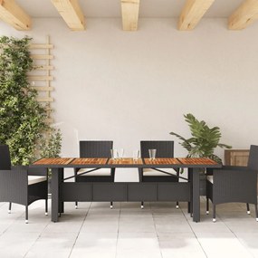 fekete polyrattan kerti asztal akácfa lappal 240 x 90 x 75 cm