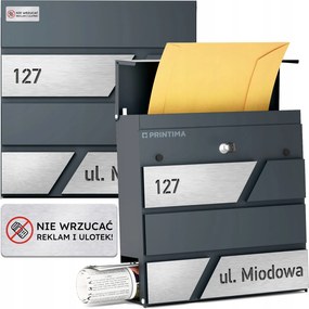 Nagy Levéltartó Doboz Házszámmal Antracit Barázdált Házszám