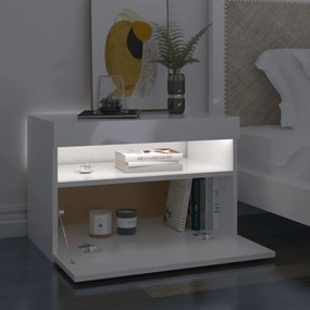 2 db magasfényű fehér éjjeliszekrény LED-lámpákkal 60x35x40 cm