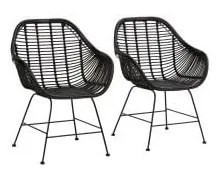 Fekete rattan étkezőszék szett 2 db-os Kiran - Støraa