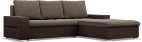 Toronto sarokkanapé, 2 ágyneműtartóval, fonott + műbőr, jobboldali, barna