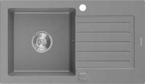 Mexen Pablo 1-kamrás gránit mosogató csepegtetővel 752 x 436 mm, szürke, króm szifon - 6510751010-71