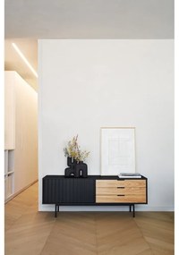 Fekete-natúr színű TV-állvány tölgyfa dekorral 140x52 cm Sierra – Teulat